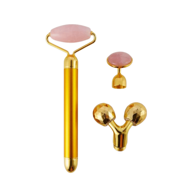 3 In 1 Vibrating Facial Rose Quartz Roller Set