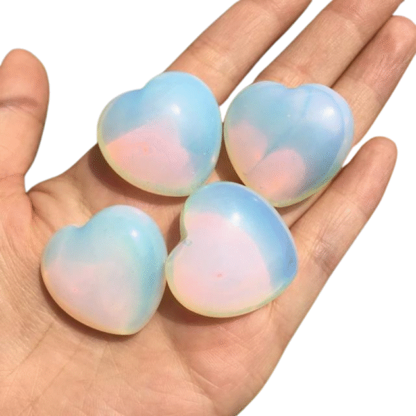 5pcs Natural Crystal Opalite Hearts Set