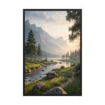 Golden Mountain Valley Framed Matte Art Print – 24" × 36"
