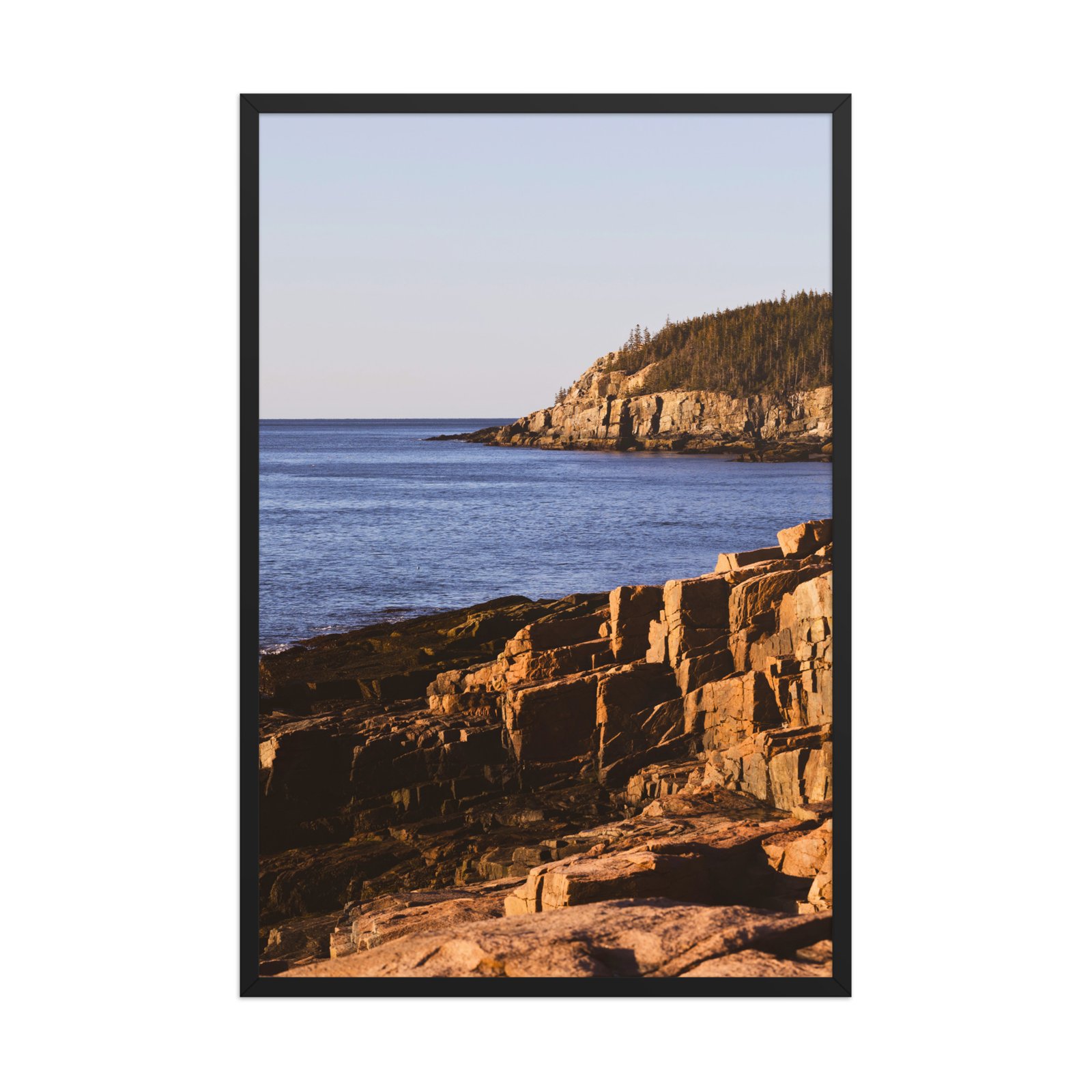 enhanced-matte-paper-framed-poster-in-black-24x36-front-69d2ee8840e10.jpg Golden Horizon Cliffs Framed Matte Art Print – 24" × 36" - Image 1