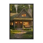 Woodland Cabin Framed Matte Art Print – 24" × 36"
