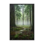 Misty Forest Stream Framed Matte Art Print – 24" × 36"