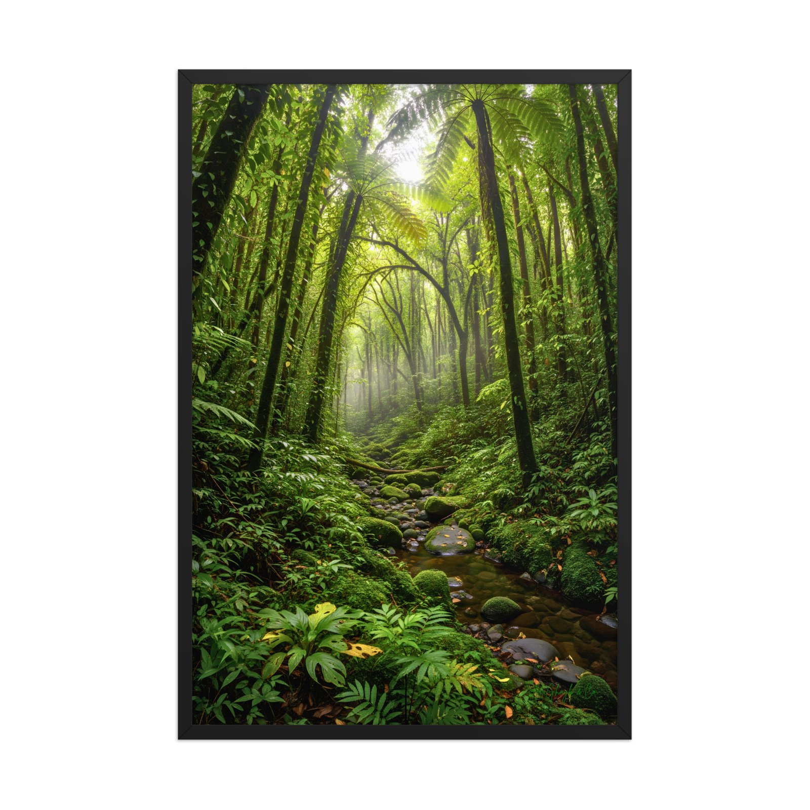 enhanced-matte-paper-framed-poster-in-black-24x36-front-6a076d1e2cc76.jpg Tropical Rainforest & Mossy Creek Vista | Framed Matte, Nature Art Print - 24" × 36" - Image 1
