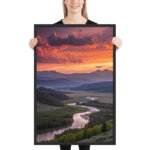 Fiery Sunset Over Winding Mountain River Valley | Framed Matte, Nature Art Print - 24" - Image 2