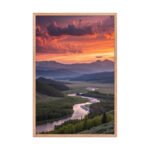 Fiery Sunset Over Winding Mountain River Valley | Framed Matte, Nature Art Print - 24" - Image 3