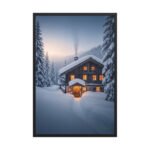 Snow Covered Alpine Cabin | Framed Matte, Nature Art Print - 24" × 36"