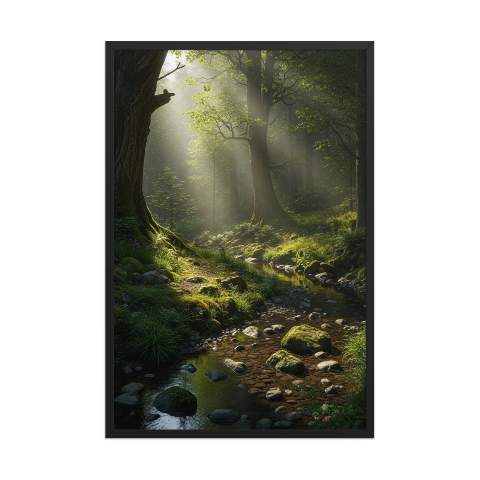 enhanced-matte-paper-framed-poster-in-black-24x36-front-6a273d336b3cb.jpg Magical Misty Forest | Framed Matte, Nature Art Print - 24" × 36" - Image 1