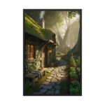Enchanted Stone Cottage | Framed Matte, Nature Art Print - 24" × 36"