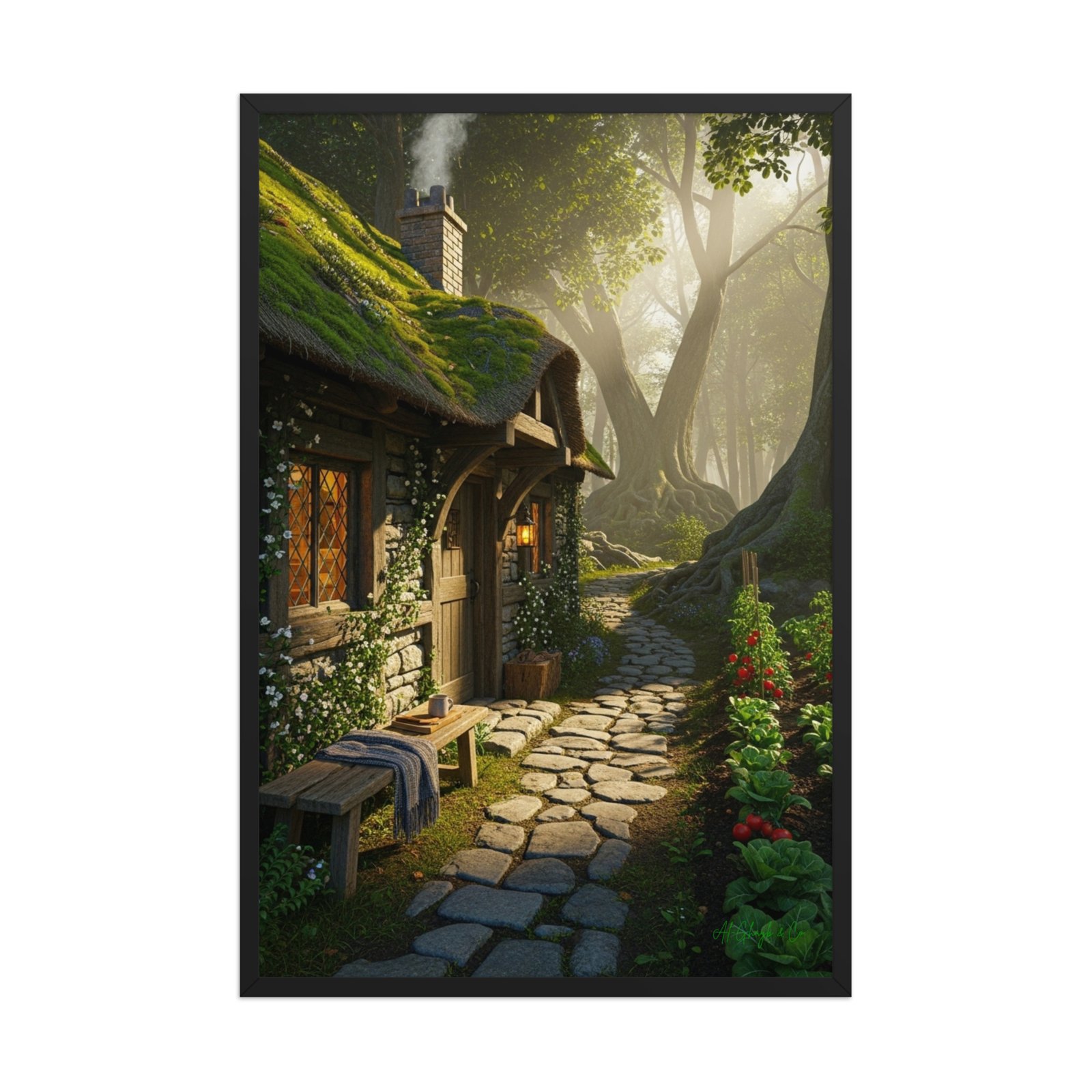 enhanced-matte-paper-framed-poster-in-black-24x36-front-6a299cadb9ce5.jpg Enchanted Stone Cottage | Framed Matte, Nature Art Print - 24" × 36" - Image 1
